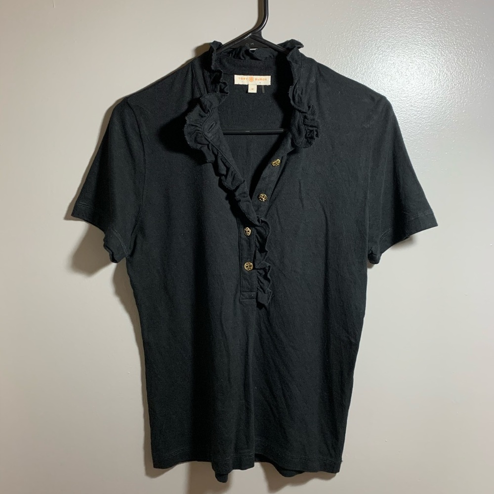 Tory Burch Black Ruffle Polo